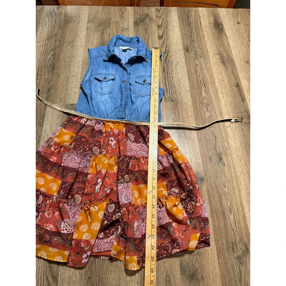 Knit Works Mixed Media Dress Girls M Blue Orange Sleeveless Tiered Excellent